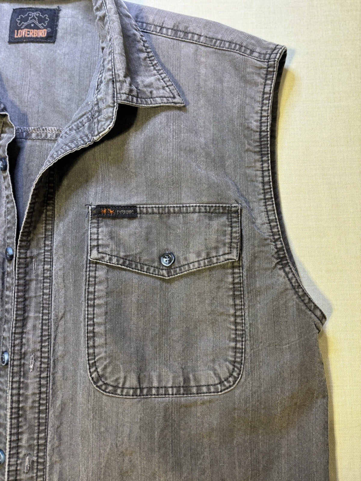 LOVERBIRD Gray Denim Button Front Collared Vest w… - image 22