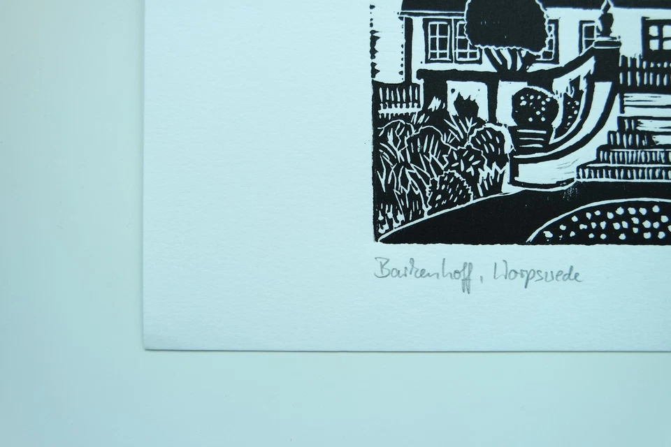 Linolschnitt „Barkenhoff von Heinrich Vogeler“, signiert T. Ehmke, Exemp. 25/25! - Bild 3 von 4