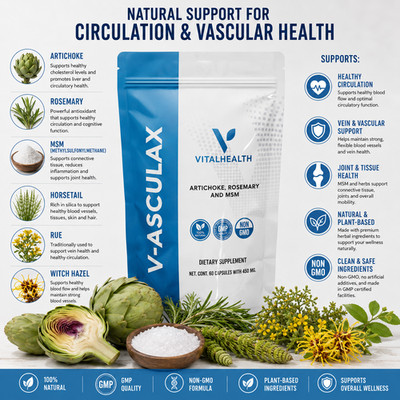 V-Asculax Vital Health Blood Circulation Flow Up Support MSM 60 Caps