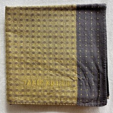 VTG Men Handkerchief Gold Fabric Woven Gray Geometric Dot Pocket Square 19" K1