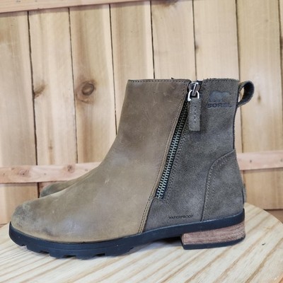 Sorel Emelie Boots Womens 9 Brown Suede Waterproof Zip Ankle Booties