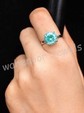 Natural Paraiba Tourmaline Round 925 Sterling Silver Ring Certified Wedding Ring