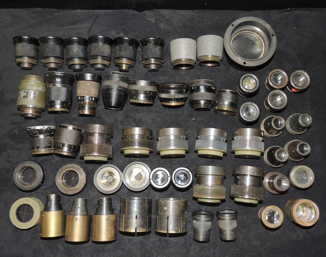 Huge Antique Vintage Brass Microscope Projector Lens Component Lot (51 Pcs)