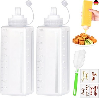 Quetschflasche 2 Stück 1000ml Plastik Squeeze Flasche mit Kappen Saucenflasche 