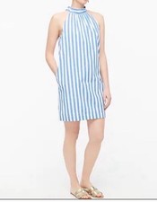 J.Crew Striped Halter Dress 0 Back Tie Coastal Resort Preppy Summer French Girl