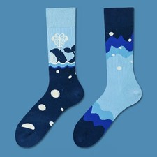 Whale Ocean Socks Novelty Crew Socks Blue Wave Cute Animal Pattern Unisex Gift 