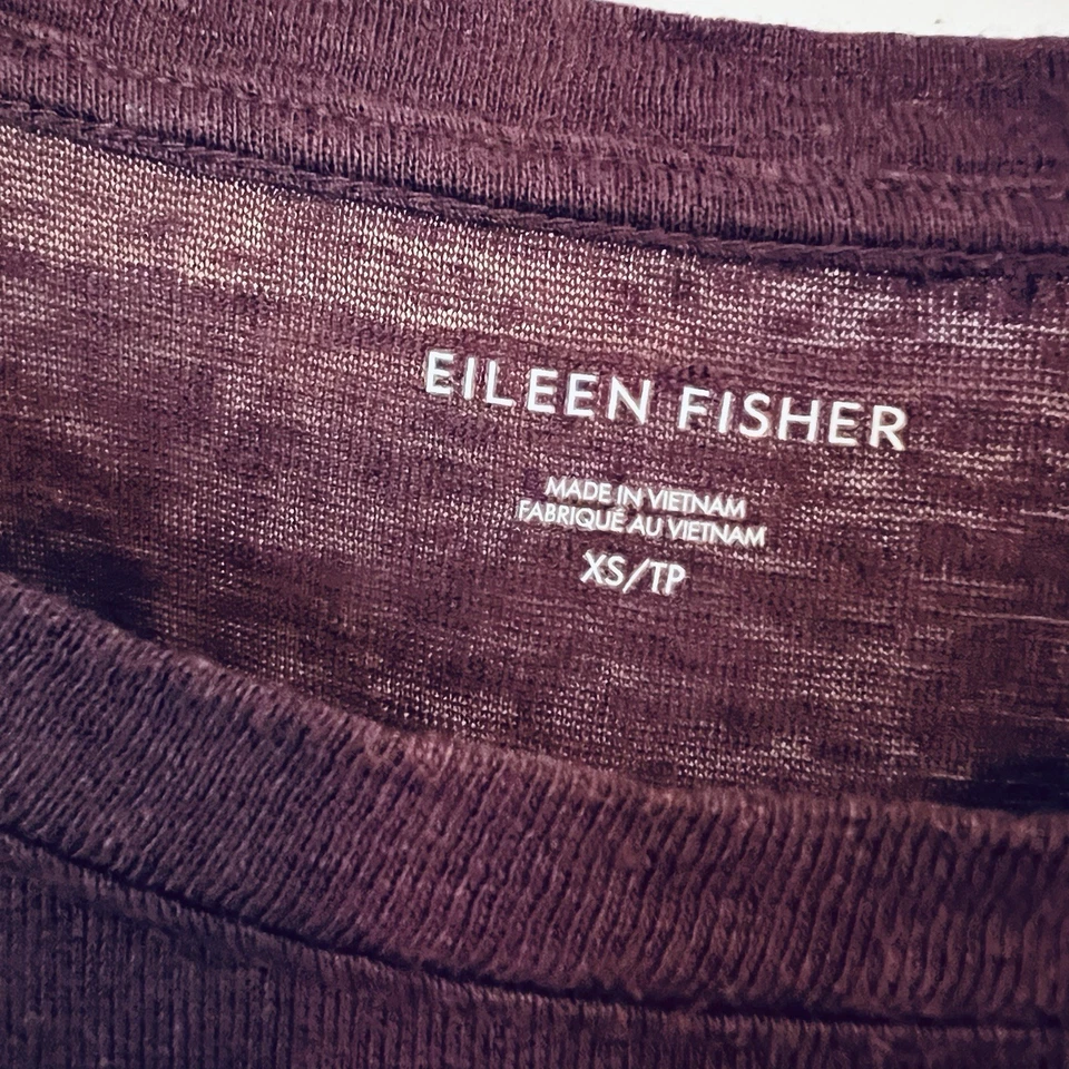Top manga larga Eileen Fisher 100 % lino orgánico borgoña para mujer XS calce relajado Foto 3 de 4