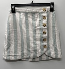 Abercrombie Fitch Size XXS Linen Blend Striped Mini Skirt Button Front Coastal