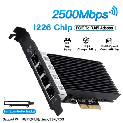 FENVI 4 Port Gigabit NIC for Intel I226 Gigabit Ethernet PCI-E To RJ45 Network Adapter