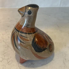 Vintage Tonala Ceramic Mexican Pottery Bird Figurine Hand Painted Tan