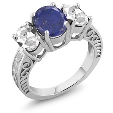 4.00 Ct Oval Blue Lapis White Created Sapphire 925 Sterling Silver Ring