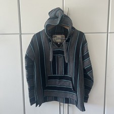 Miguel Geraldo Mens Baja Hoodie Mexican Poncho Striped Black Blue Grey Medium