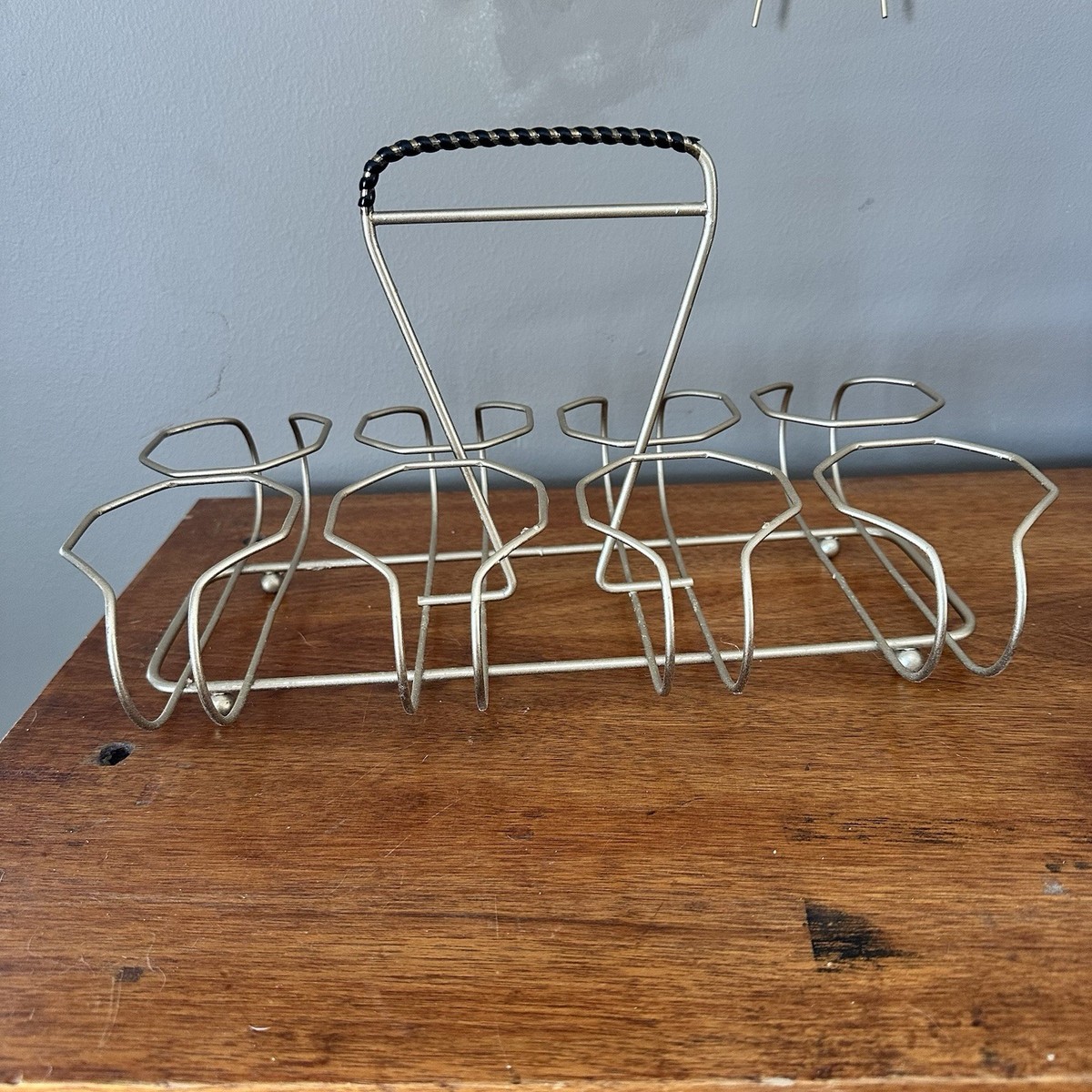 ヴィンテージ ミッドセンチュリー モダン ドリンクグラスキャリア VTG Mid Century Modern Drinking 8 Glass Holder Caddy Carrier Gold