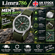 Men's Field Watch Quartz Nylon Strap 24 Hour Easy Read Analogue Wrist Watch