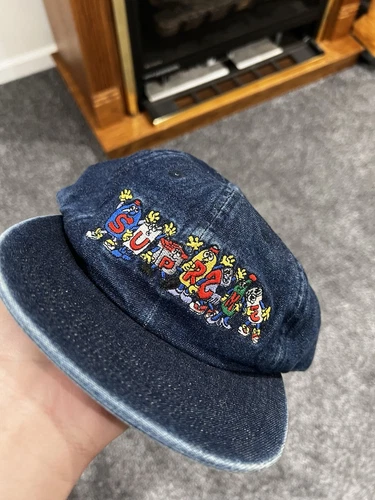 Casquette chapeau homme Supreme NY bleu foncé denim Friends logo SS18 AUTHENTIQUE neuve avec étiquette