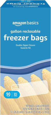 Amazon Basics Reclosable Freezer Gallon Size Bags with Double Zipper Seal, Stand