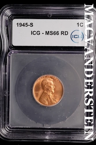 1945-S Lincoln Wheat Cent-ICG MS 66 RD Choice Gem BU No Reserve #SLL708