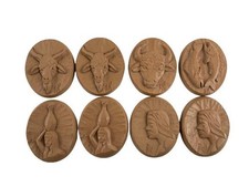 Lot of 8 Hand Carved Zodiac Wood Blocks Signed RK Unique Home Decor Art