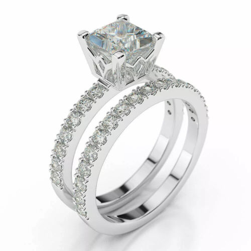 1.62 CT Princess Cut Lab-Created Diamond 14K White Gold Over Engagement Ring Set