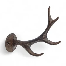 Deer Buck Cast Iron Antler Wall Hook Key Coat Hat Towel Hanger Cabin Lodge Decor