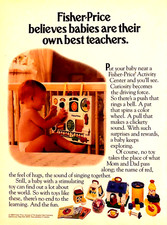 CENTRO DE ACTIVIDADES FISHER-PRICE — JUGUETES DE APRENDIZAJE PARA NIÑOS EN EDAD PREESCOLAR — ANUNCIO DE REVISTA 1989