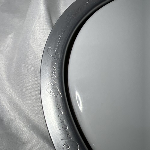 Cheese Tray Brushed Silver Metal And White Ceramic Oval Shape Cheese Brands Rim - Picture 10 of 23