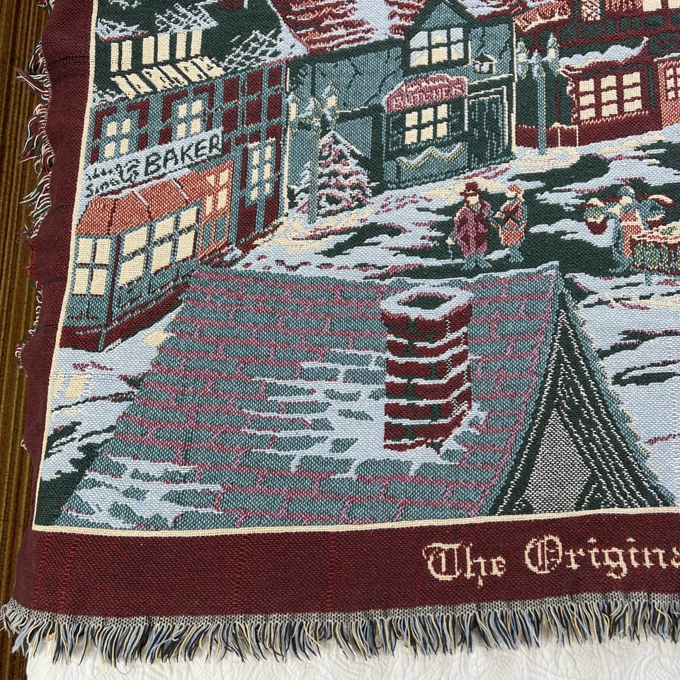 VTG Christmas Throw Blanket Dickens Village Holiday Shops Dept 56 Tapestry 64x43 - Image 3 of 4