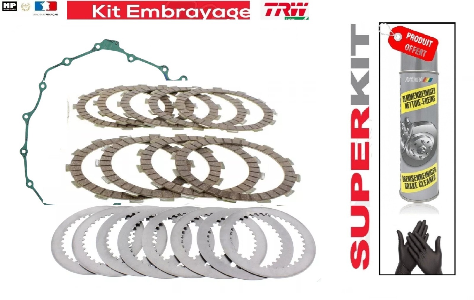 Kit embrayage disques garnis lisses pour Honda VTR 1000 F sans patinage