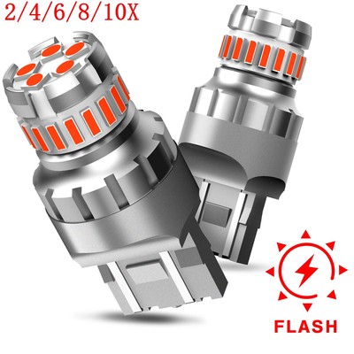 7443 7440 LED Red Strobe Flash Brake Stop Tail Parking Light Bulb CANBUS 2/10x