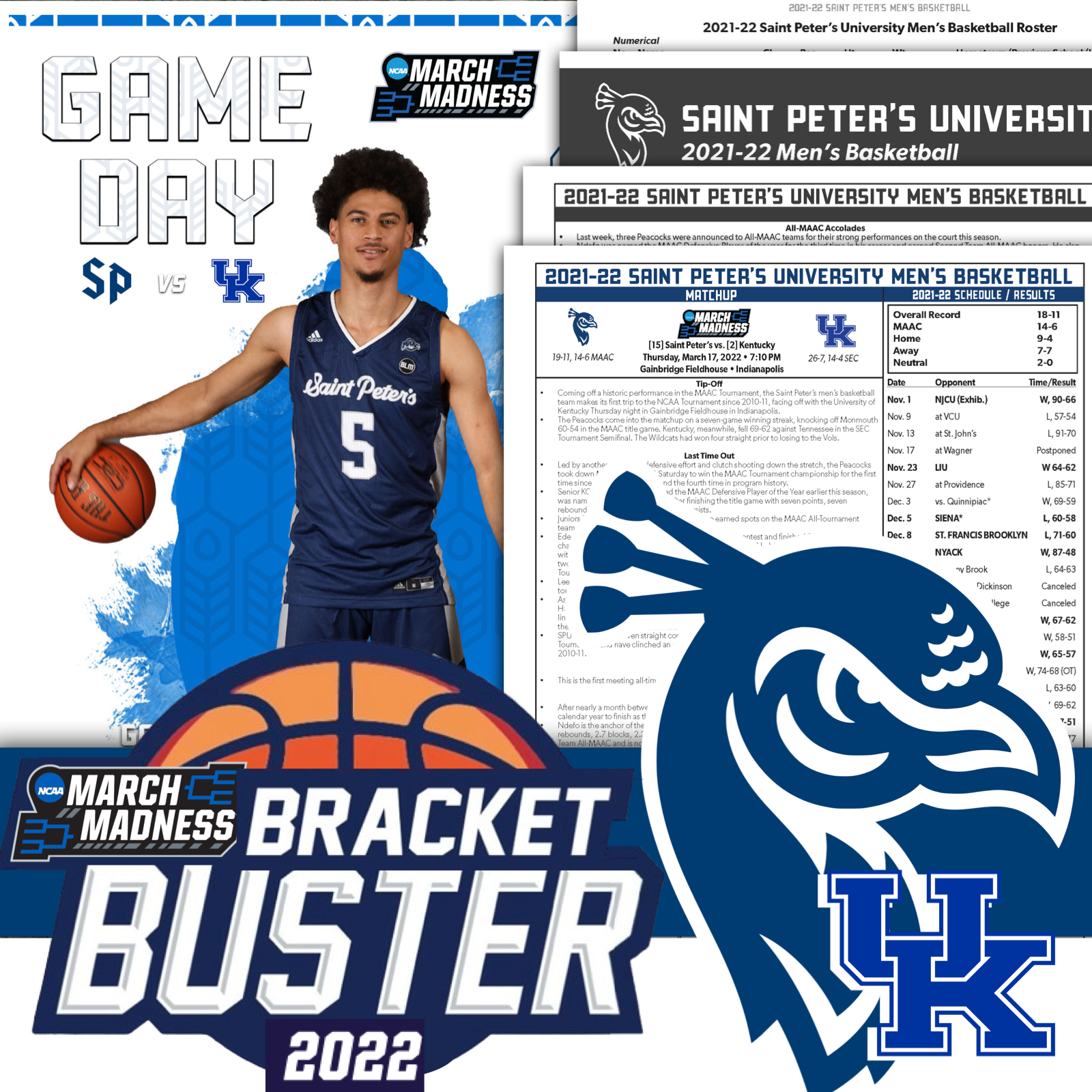 Torneo de la NCAA 2022 Saint Peter's Peacocks vs Kentucky - Notas del juego y tarjeta de puntuación
