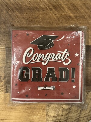 Congrats GRAD! Maroon Napkins 72 Peice Set Graduation Napkins Brand New