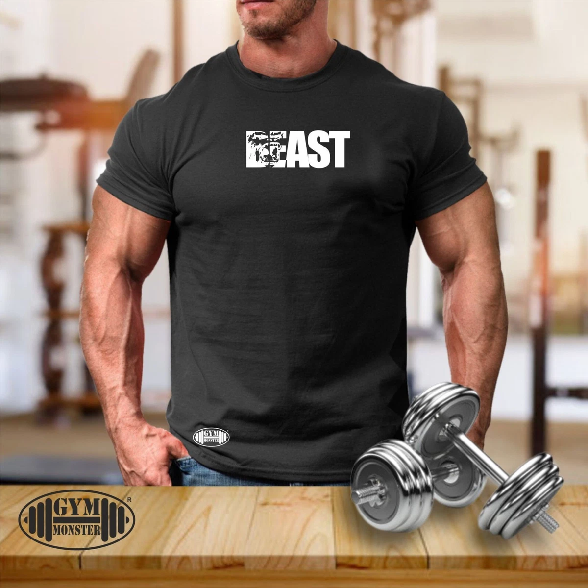 Monster And The Beast 18 Beast T Shirt Gym Clothing Bodybuilding Training Workout Boxing Gorilla MMA  Top | eBay