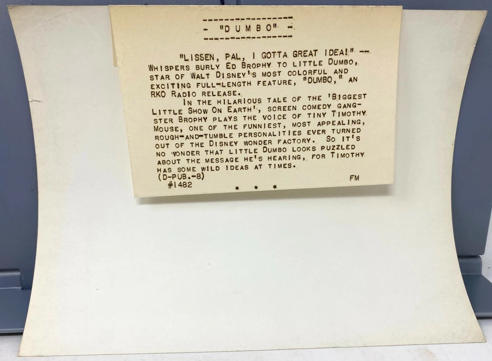 1941 Слон Дамбо Анимационный Мультфильм Walt Disney Press Photo Edward Brophy 2 - Изображение 3 из 3