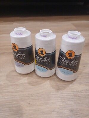 Lot of 3 White Maxi Lock Serger Cone Polyester Thread 3000 yd cones