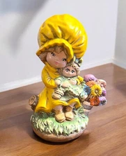 Vintage Byron Molds 1974 Ceramic Little Girl With Yellow Bonnet and Big Eye Doll