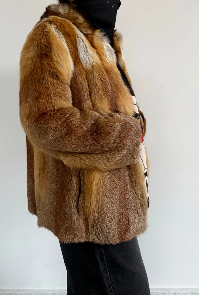 Abrigo de piel de zorro rojo canadiense vintage, abrigo de piel de lujo hecho a medida, talla M Foto 4 de 4