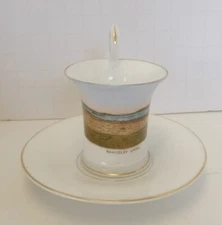 Diminutive 1900 E I Herrick Store Souvenir Cup and Saucer - Rangeley Lake Maine