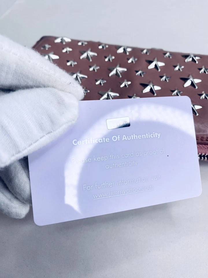 Jimmy Choo Rosa Lila Plata Estrella Tachonado Sobre Cremallera Cartera Larga Italia, Papeles Foto 3 de 4