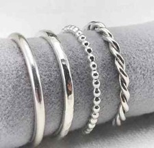 Stacking Ring - Smooth Round, Hammered, Beaded and Twisted Sterling Silver Rings
