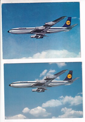 BOEING 707, INTERCONTINENTAL JET, LUFTHANSA,  2 farb. Karten, Deutsch / Schweiz