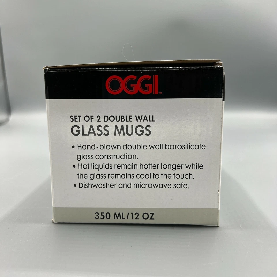 Juego de 2 tazas de bistró de vidrio borosilicato de 12 onzas aisladas de doble pared Oggi Foto 3 de 3
