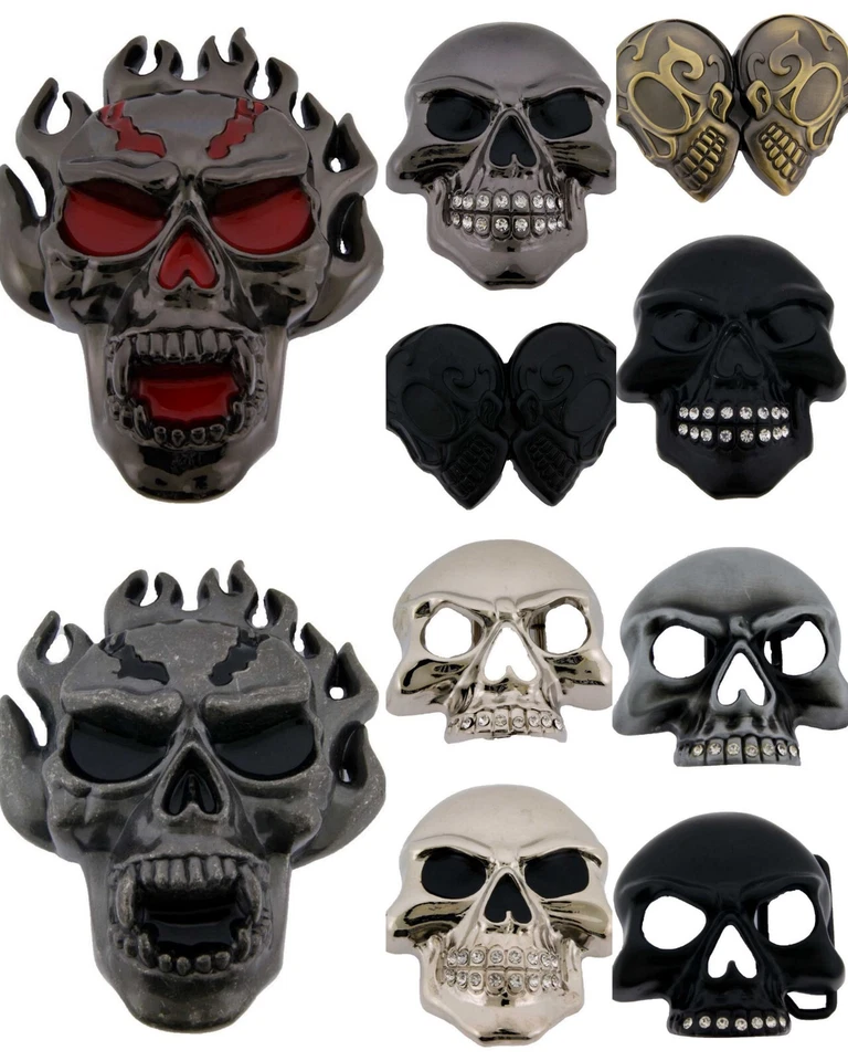 Calavera Llameante Blinged Metal Cinturón Hebilla Hombres Mujeres Halloween Disfraz Plateado Nuevo Foto 2 de 4