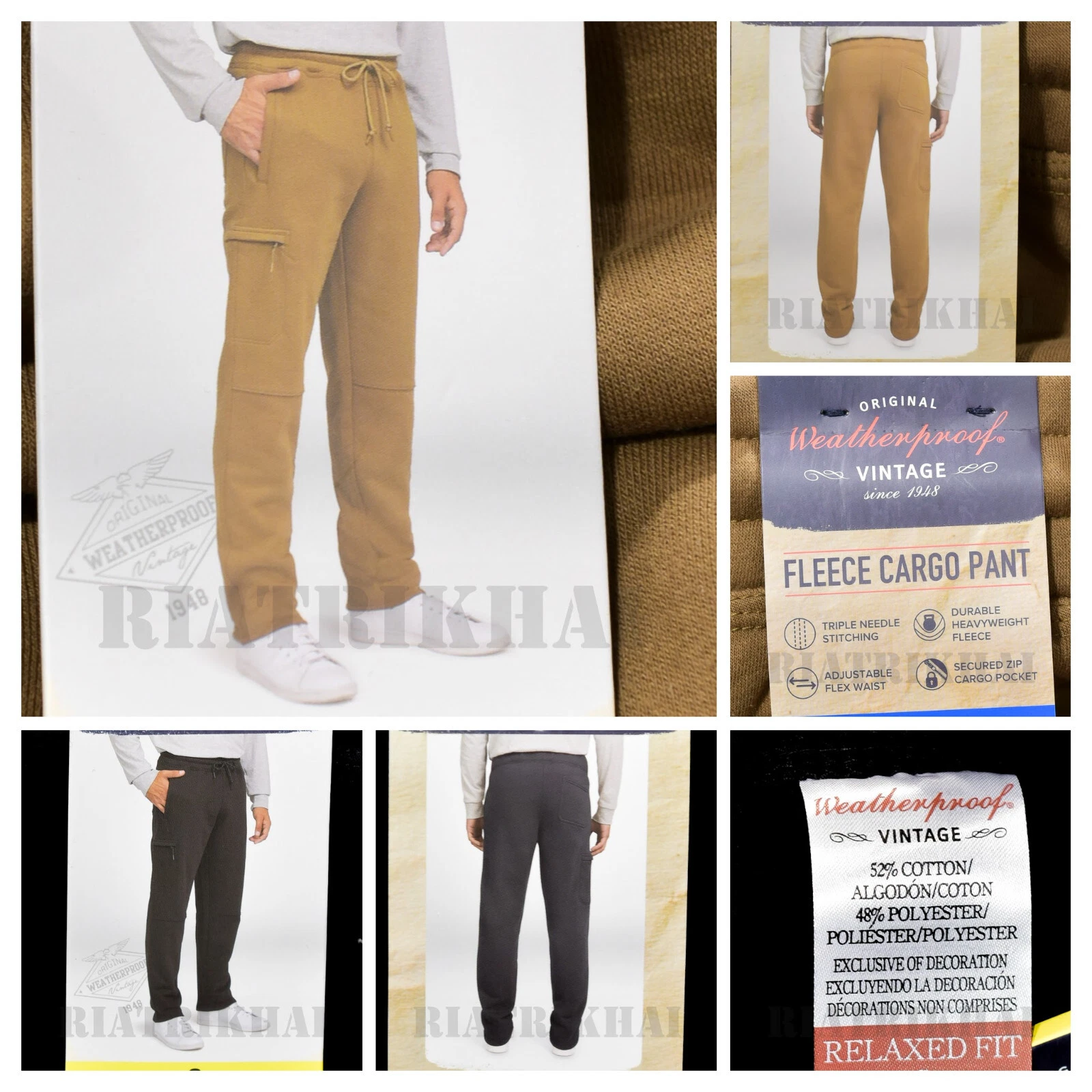 size S-XXL Gray, Tan Nwt Weatherproof Vintage Men Fleece cargo pant