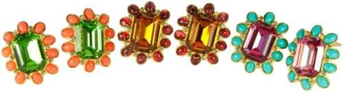 KENNETH JAY LANE, CRYSTAL CENTER & CABOCHON CLIP EARRINGS-TOPAZ/RUBY - Picture 4 of 4