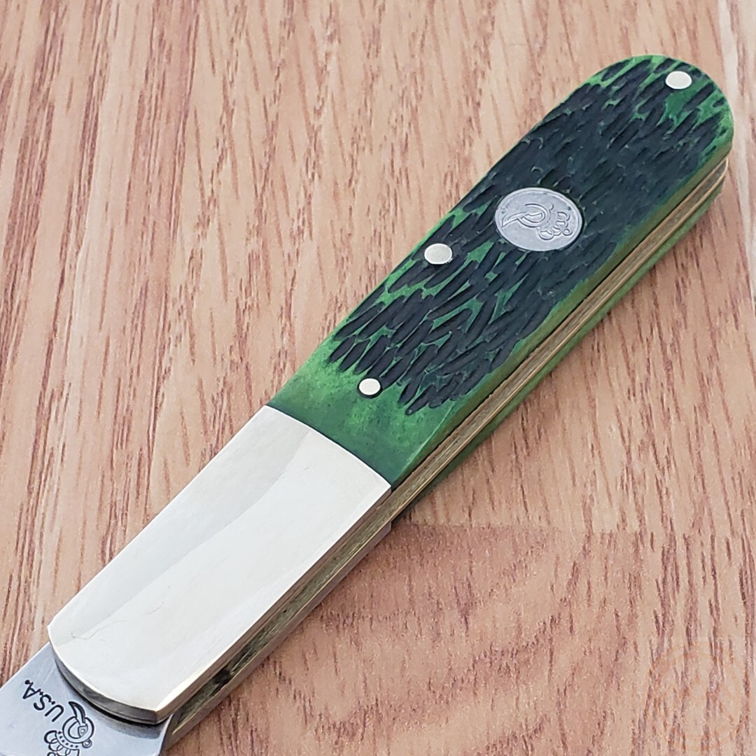 Queen Barlow Green Peachseed Jigged Handle 1095HC Steel Pocket