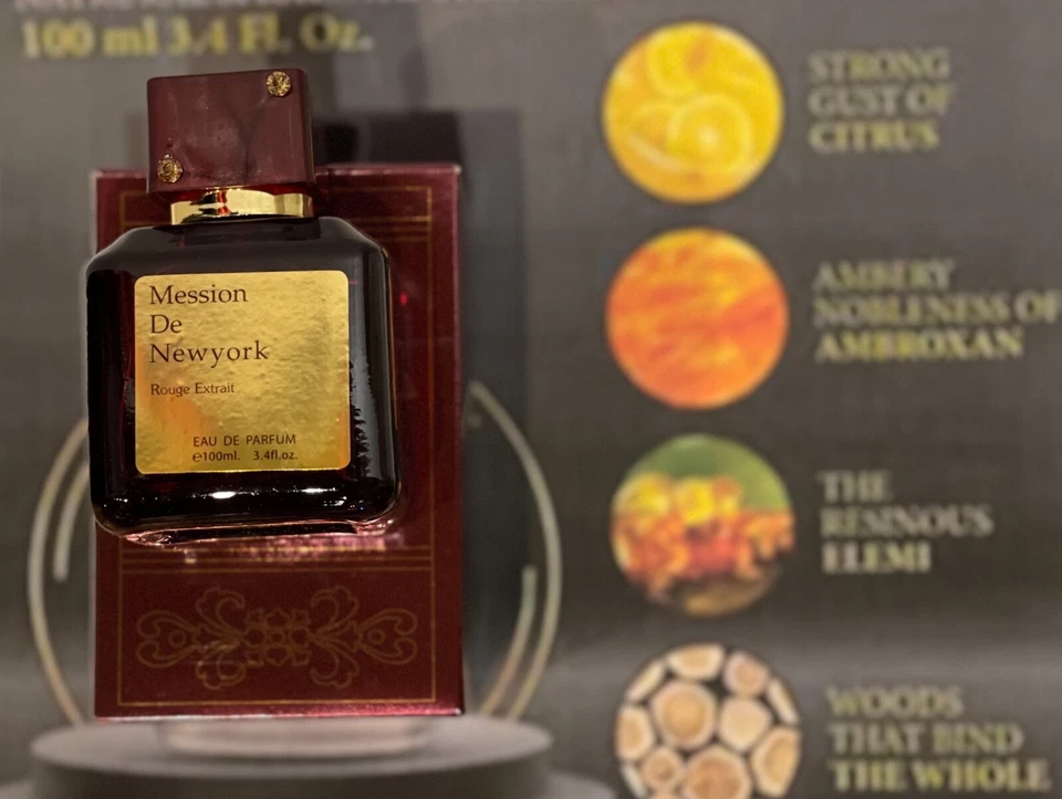 Perfume Mession De New York F para hombre 3,4 OZ para ventiladores Die Hard de Baccarat Rouge Foto 2 de 4