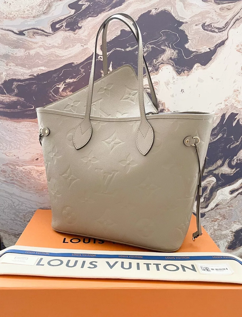 LV Neverfull MM Embossed Monogram - White Leather Women's Handbag