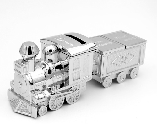 Children Money Box Train Milk Tooth Silver Plated Locomotive & Curl - Picture 9 of 9