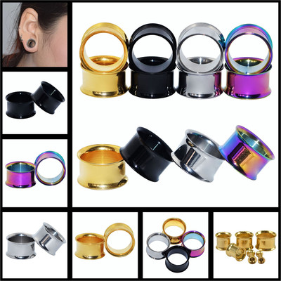 Pair Ear Tunnel Plug Stainless Steel Hollow Double Flared Expander Piercing