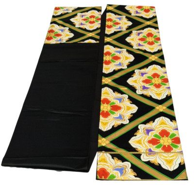 Japanese Vintage Kimono Fukuro Obi silk black expensive embroidery 170.8x12.2in